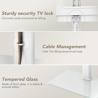 AX WABER Universal Floor TV Stand with Mount 70 Degree Swivel 9 Level Height Adjustable and Space Saving Design for Most 27 to 65 inch LCD, LED OLED TVs, Perfect for Corner & Bedroom White AX1006TW