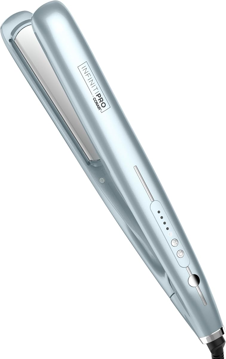 INFINITI PRO CONAIR SmoothWrap Plancha de pelo de doble ion de 1 pulgada, plancha plana de 1 pulgada produce más volumen y menos encrespamiento, 5 ajustes de calor, para todo tipo de cabello y texturas, azul