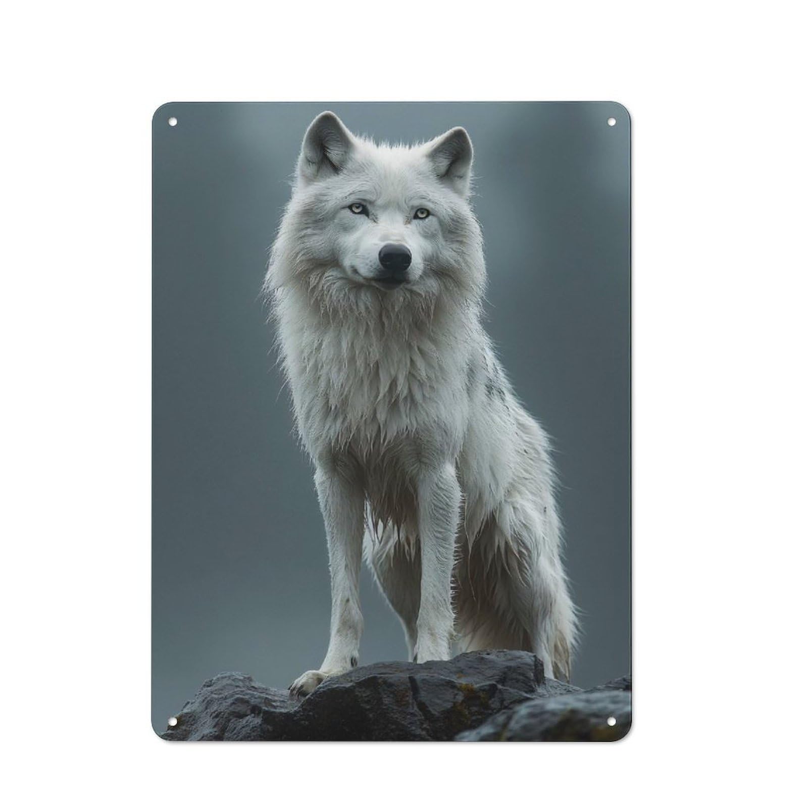 Junmoney Style-13 For Café Or Restaurant, Majestic White Wolf Portrait Retro Metal Sign 40X30cm, Gift For Café Owners And Decorators During The Christmas Season