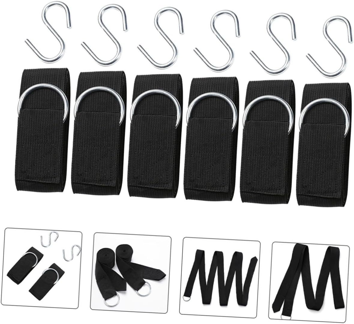 Luxshiny 6pcs Outdoor Hammock Tree Swing Hanging Rope Straps Kit with Adjustable Nylon Ropes and Heavy-Duty S-Hooks for Camping and Patio Use