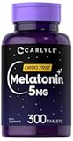 Carlyle Melatonin 5mg | 300 Tablets | Drug Free Supplement | Vegetarian, Non-GMO, Gluten Free