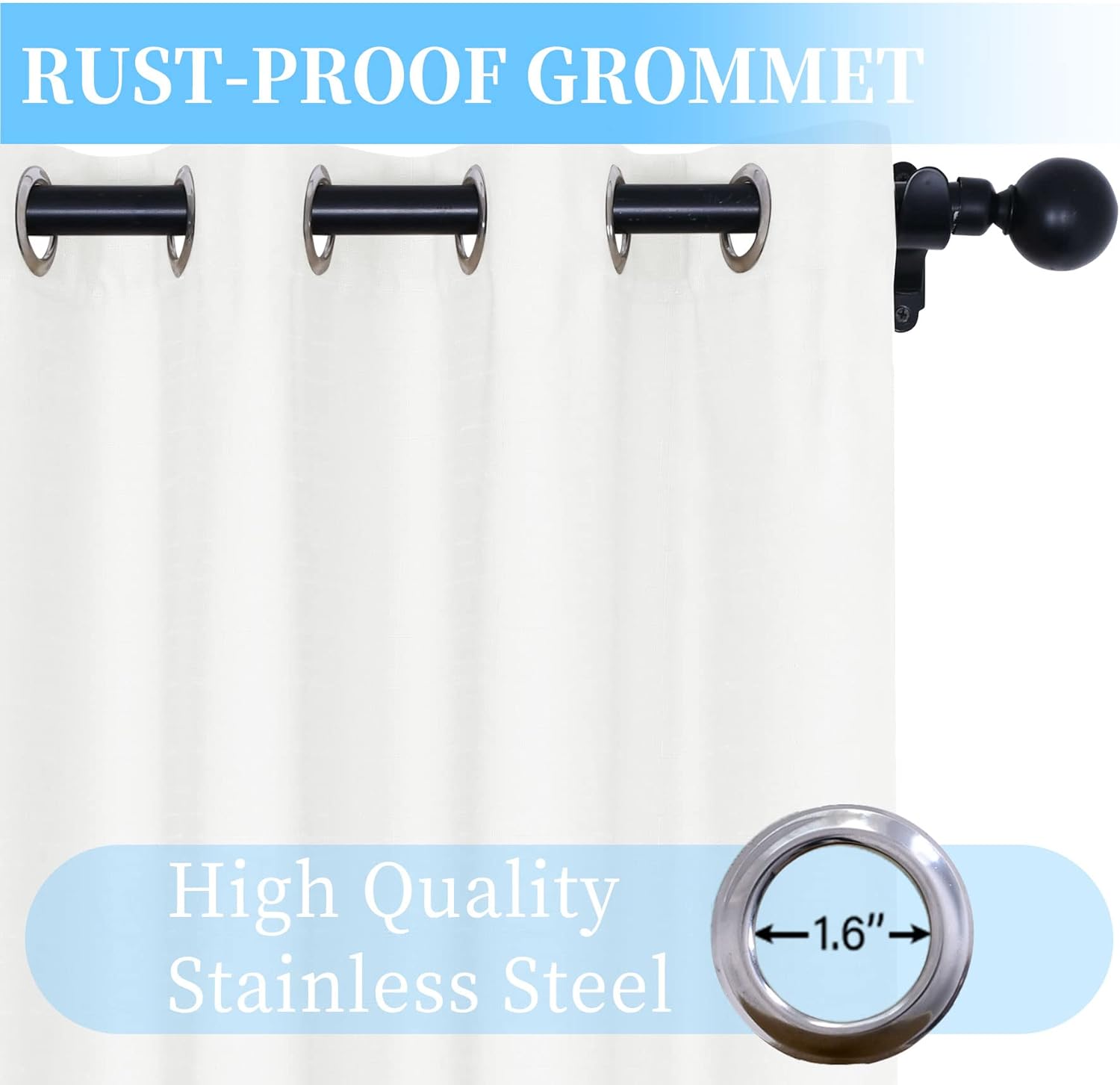 Macochico Outdoor Curtains Waterproof Windproof Weatherproof Curtain for Patio, Cabana, Porch, Pergola and Gazebo, Stainless Steel Grommet at Top & Bottom, 1 Panel, 84x96 inch, White
