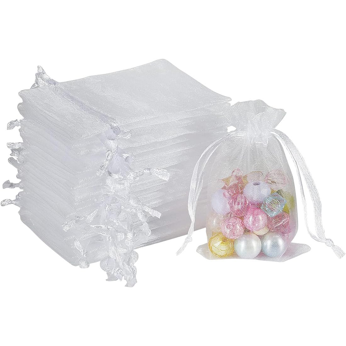 50 Sacchetti In Organza 7x9 Cm - Per Confetti, Matrimoni, Bomboniere, Gioielli E Lavanda