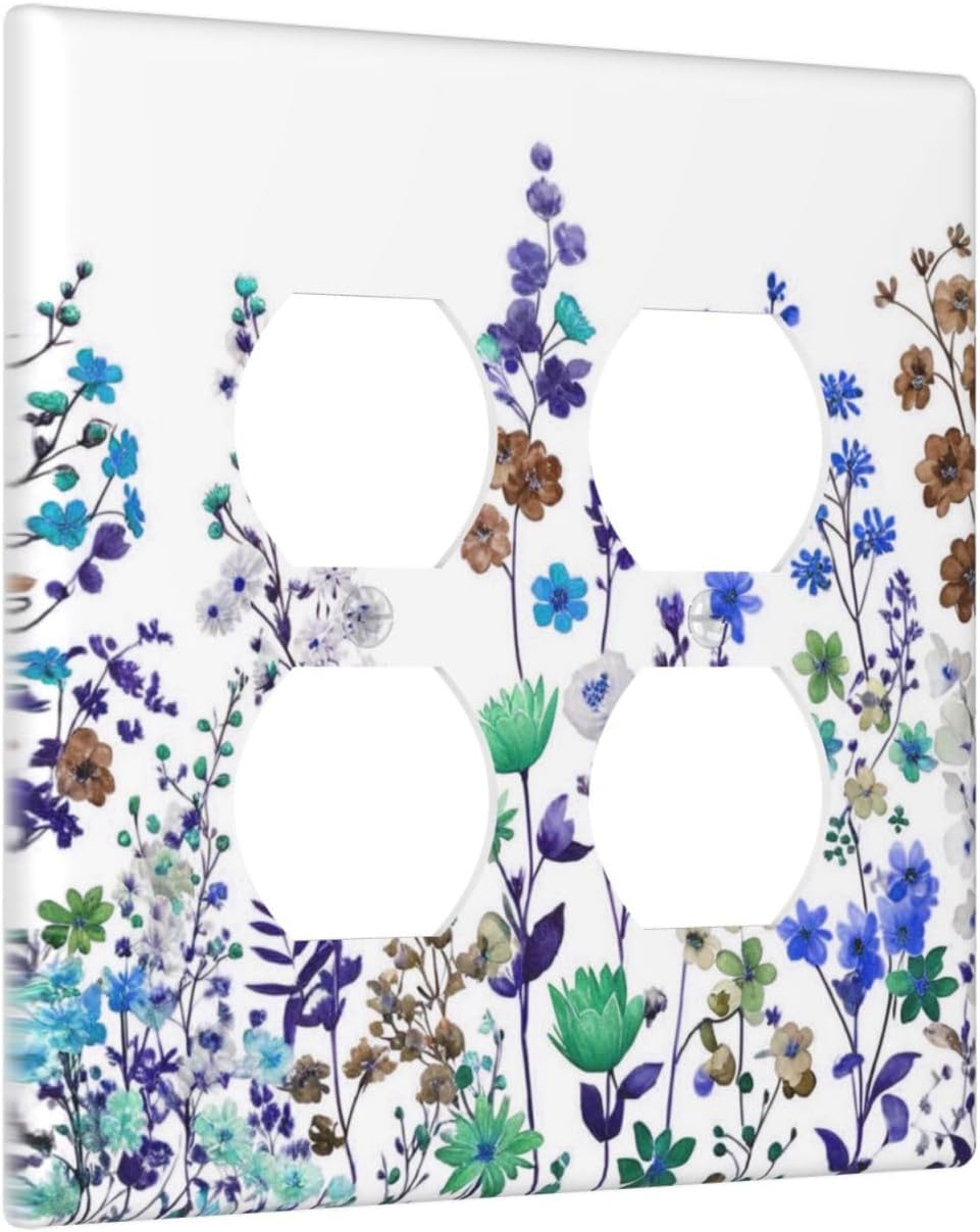 Decorative Outlet Covers Rustic Colorful Wild Flowers Boho Purple Blue Floral 2 Gang Wall Plate Double Duplex Receptacle Light Switch Plate Covers Jumbo Dual Electrical GFCI Switch Cover