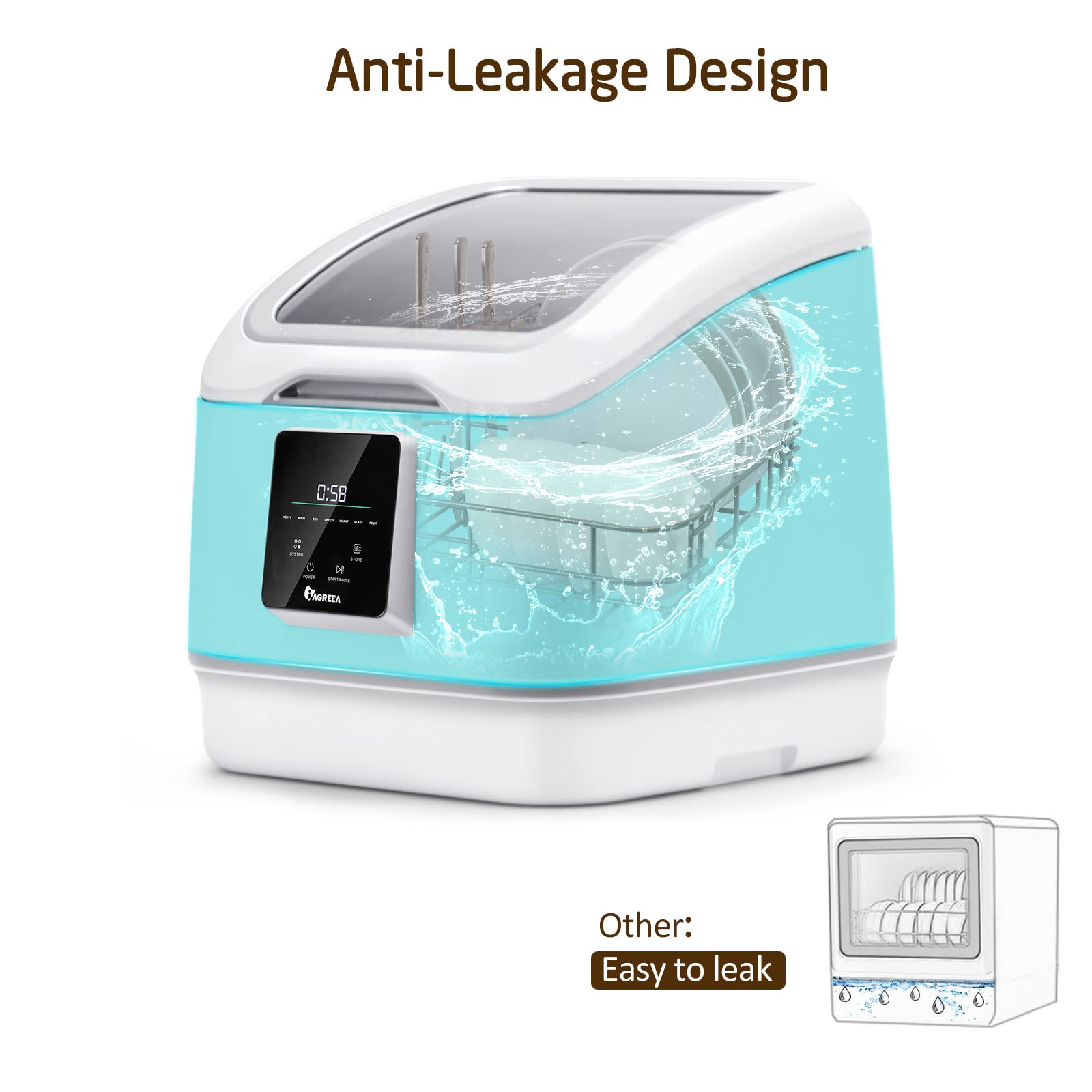 Portable Countertop Dishwasher, IAGREEA Compact Mini Dishwasher With 7 Washing Programs, Auto Water Injection, Anti-Leakage, Fruit & Vegetable Soaking, For 4 Sets of Tableware