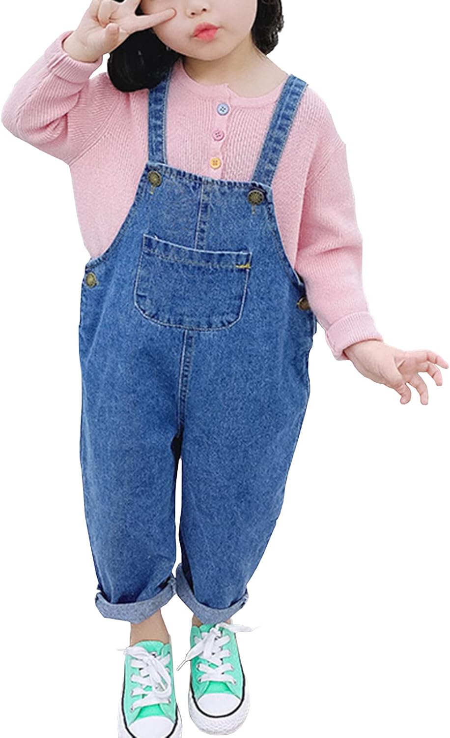 Little Girls Boys Denim Overalls Casual Dungarees Denim Jeans Bib Overalls Jumpsuits with Pockets