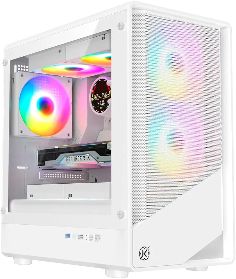 Gabinete Gamer Kalkan Joturn Pro Branco Micro-ATX Sem Fans Janela Lateral em Vidro Temperado USB 3.0 Painel Frontal Mesh KLK00078