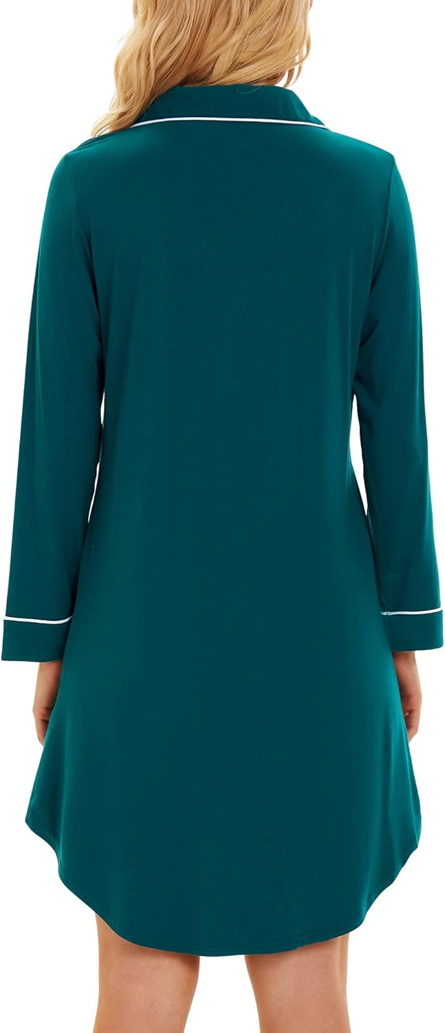WiWi Super Soft Cooling Nightgowns for Women Bamboo Viscose Long Sleeve Sleep Shirt Button Down Boyfriend Sleepwear S-XXL