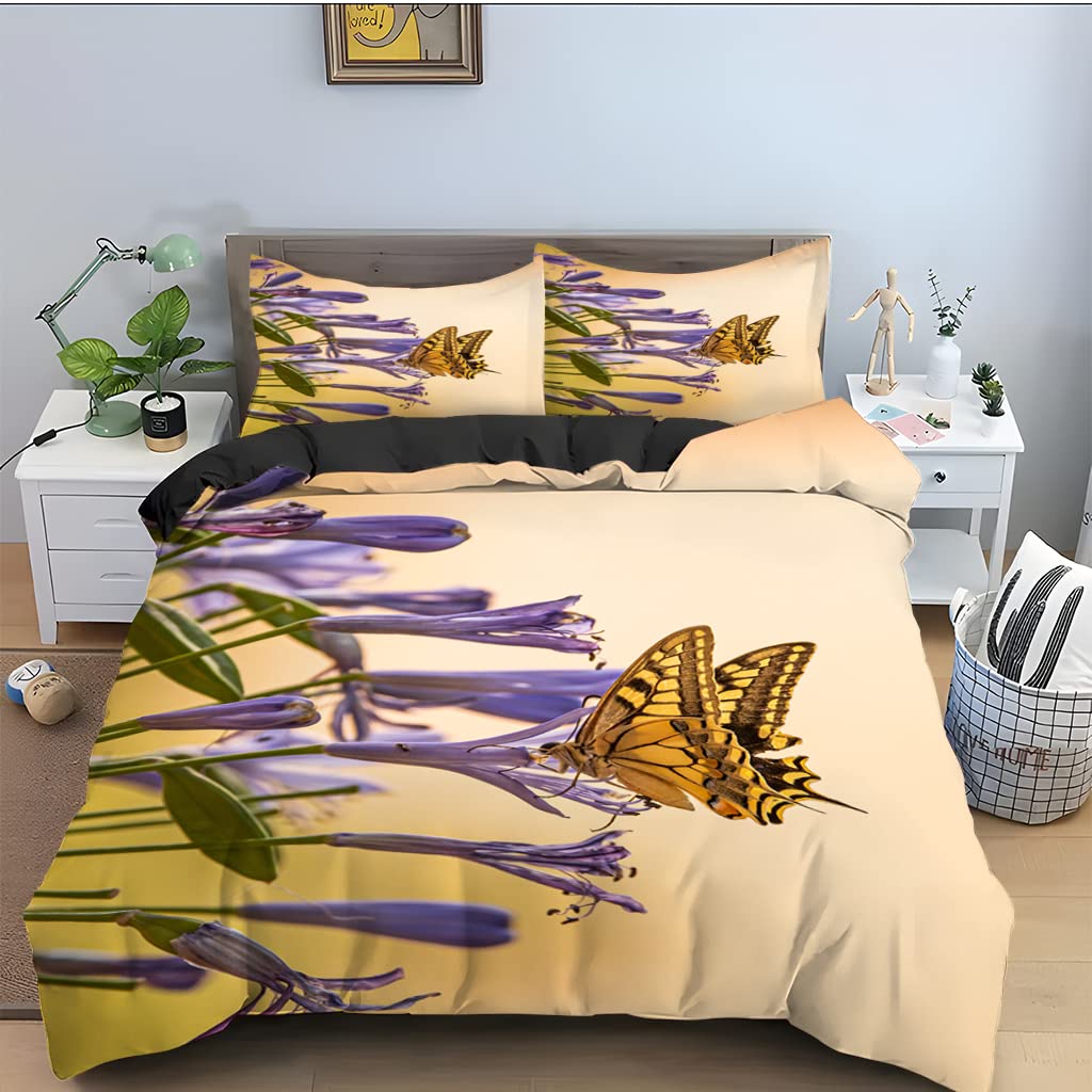 Parure de lit 220x240 papillon beige au fini satiné microfibre