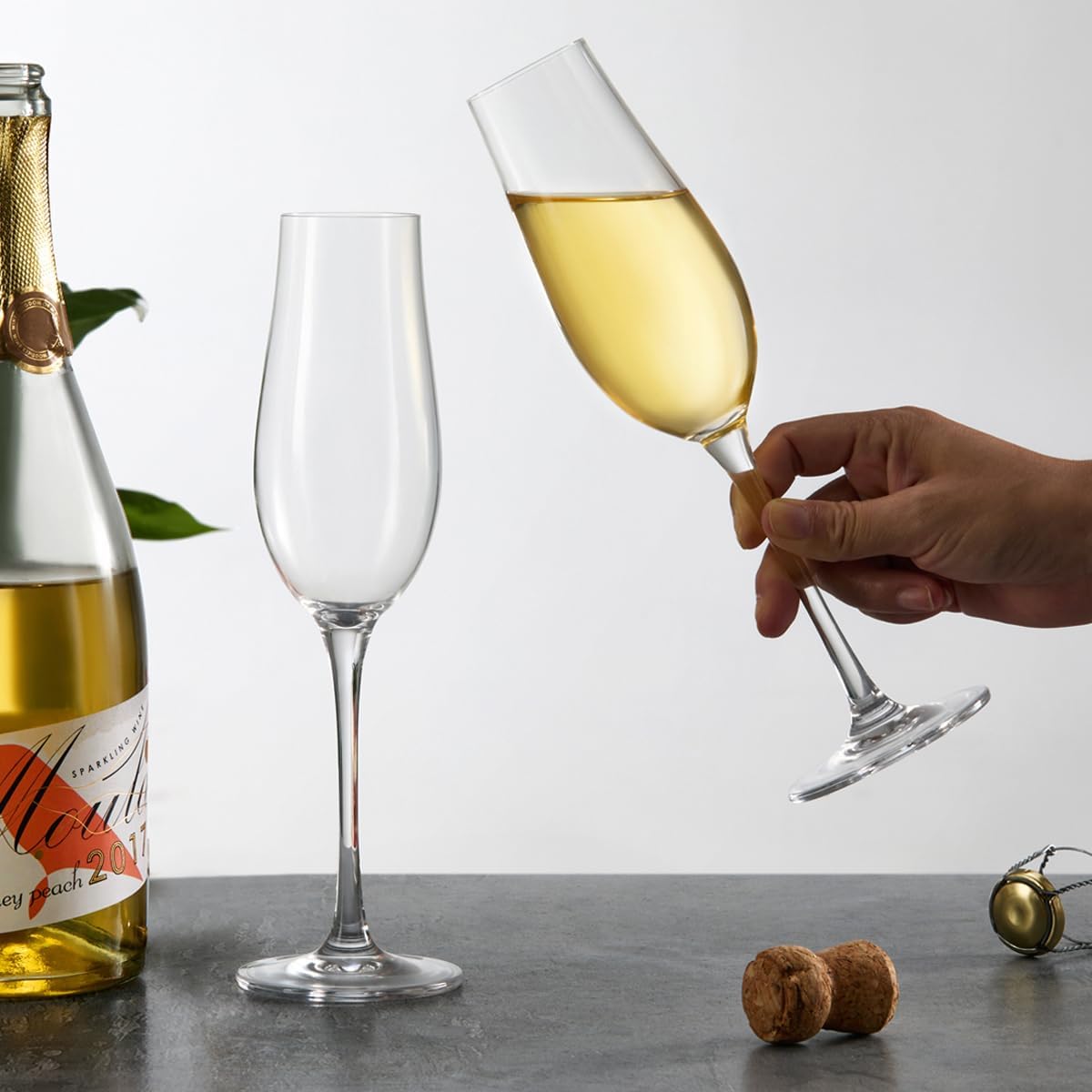 Champagne Flutes Set of 4 - Hand Blown Crystal Champagne Glasses - 8.2oz Prosecco Wine Flute - Elegant Mimosa Glasses - Unique Gift for Mother's Day, Wedding, Birthday