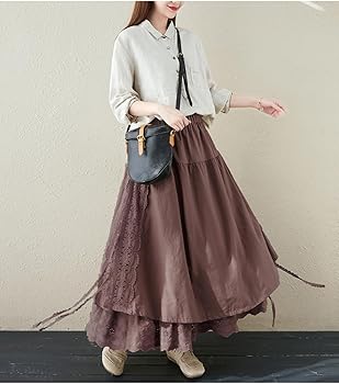 Amazon.co.jp: [SHUMING]森ガール風 スカート ロング丈