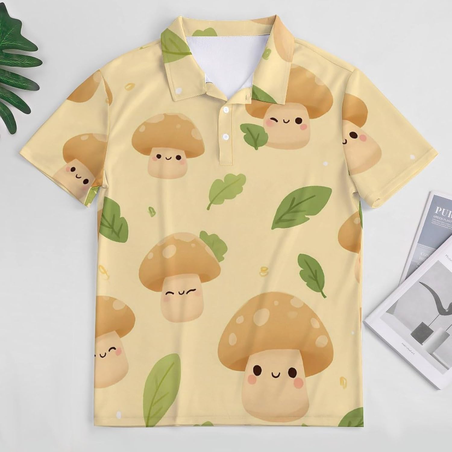 Mushroom Leaves Golf Polo Shirts for Men Casual T Shirts 5X-Large