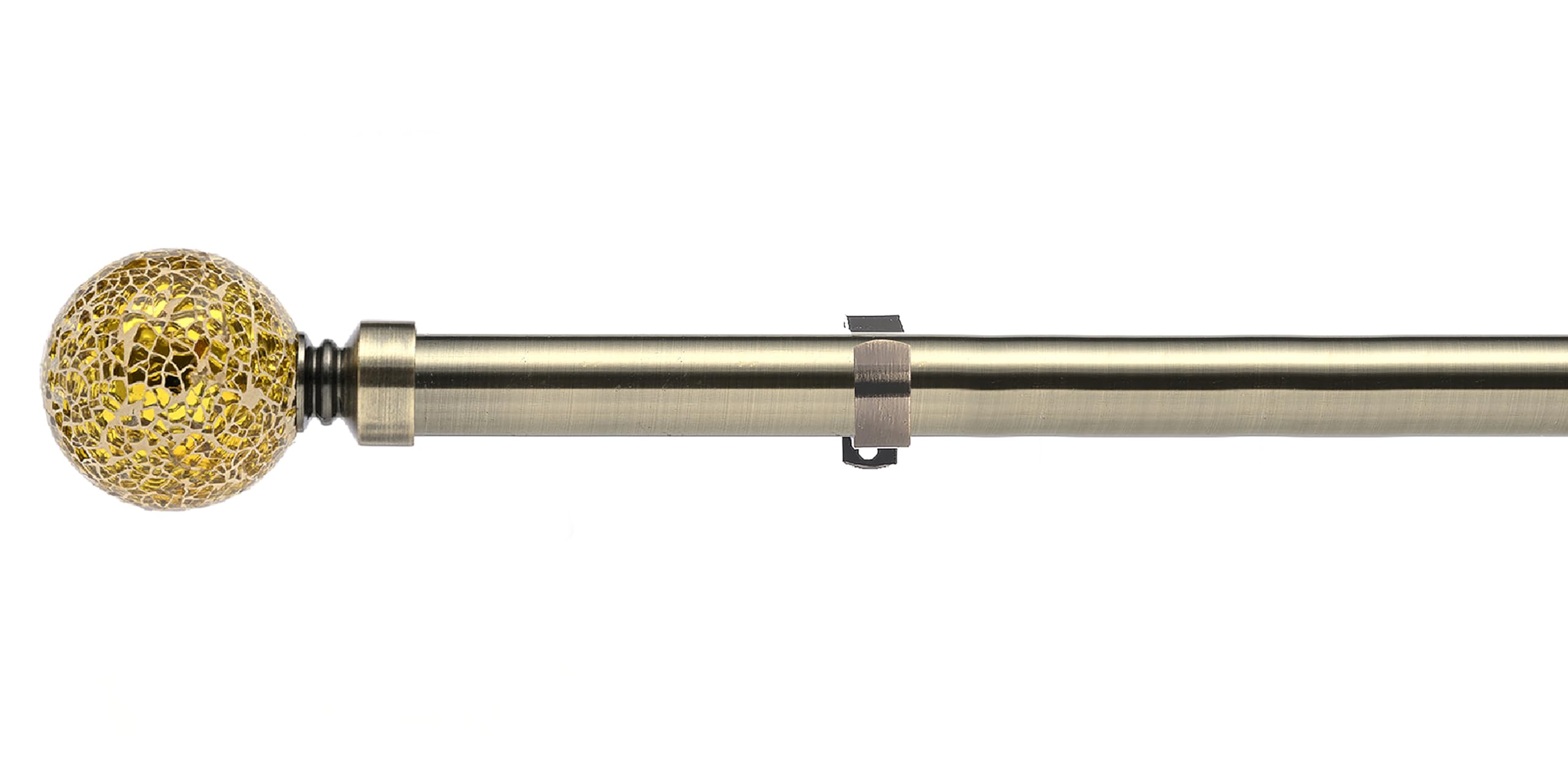 Lister Cartwright 28mm Antique Brass Fixed Metal Curtain Pole Set with Crackle Glass Finial Voile Easy fit to Outdoor, Bedroom, Living Room (150 cm)