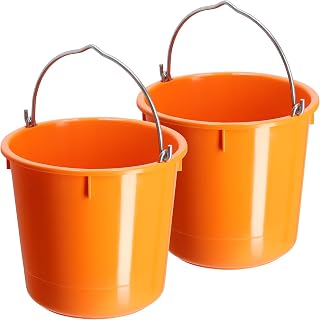 KADAX Baueimer 12L, 2er Set, Kunststoff Eimer mit Metallbügel, Mörteleimer | Große Mischeimer zum Transportieren und Mischen auf der Baustelle und im Garten, Mörtelkübel in Orange
