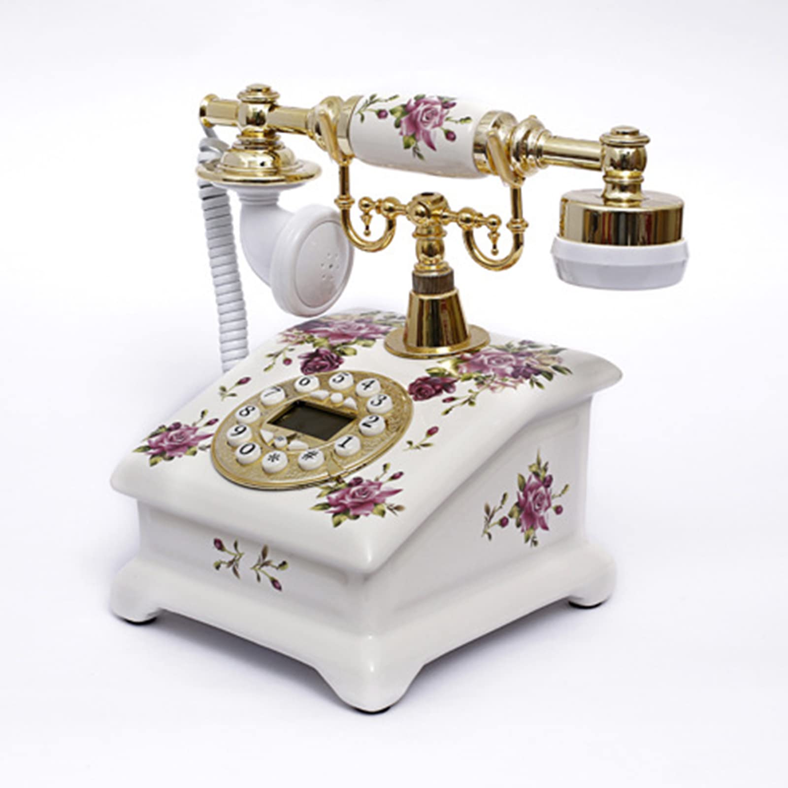 Vintage Ceramika Telefon stacjonarny. Tarcza telefon antyczny europejski styl lite drewno, duży przycisk telefon stacjonarny do domowego biura