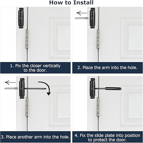 Miniatura 5 de Paquete de 2 cierrapuertas con resorte de seguridad de 4-14 pulgadas, cierrapuertas automático residencial, cierrapuertas automático, bisagra de