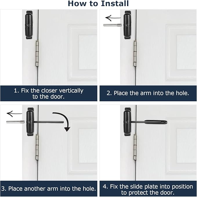 2 Pack Cerradores Automáticos de Puerta con Resorte Seguridad Negro miniatura 5