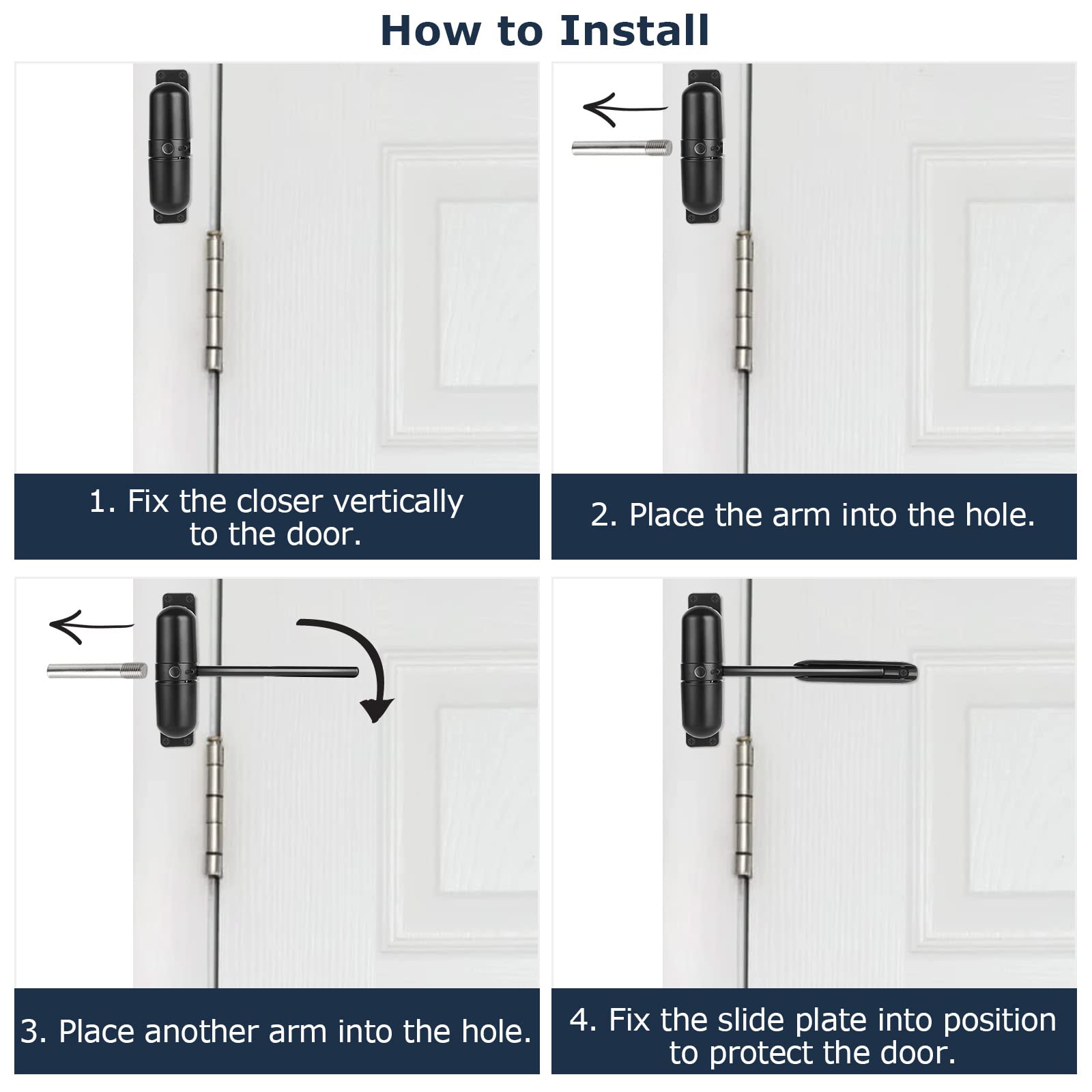 Lot de 2 ferme-portes à ressort de sécurité de 10,6 cm, ferme-porte automatique résidentiel, charnière de porte réglable pour convertir les portes à charnière en fermeture automatique, noir