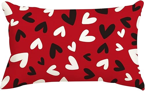 ADFLOOD Fundas de almohada para el día de San Valentín de 12 x 20 pulgadas, corazones blancos y negros, decorativas, decoración de fiestas, color