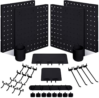 74 Pieces Pegboard Organizer Kits Wall Mount Display Pegboard Wall Panel Kits Include Pegboard Hooks Accessories Storage Shelves and Pegboard Bins for Kitchen Living Room Bathroom Office (Black)