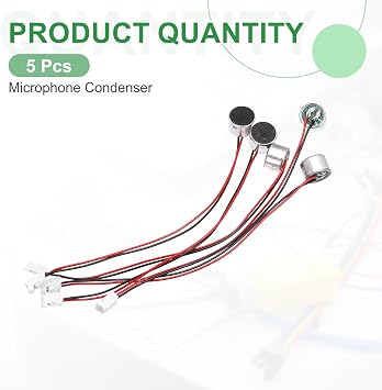 sourcing map 5 Pcs Electret Microphone Condenser Pickup, 9.7mm Dia Mini MIC Electret Condenser with 100mm Wire Leads 50dB for Audio, Black