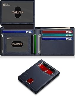 Wallet for Men Slim RFID Blocking Leather Credit Card Holder Wallet for 14 Cards, Bifold Minimalist Thin Wallet with 2 ID Windows & Cash Slot, Front Pockt Carte