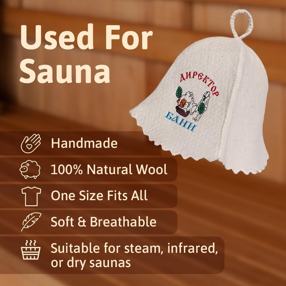 ASKOLD Wool Sauna Hat Director Banya Hat for Men Finnish Banya Cap Sauna Cap for Men Wool Felt White - Image 2