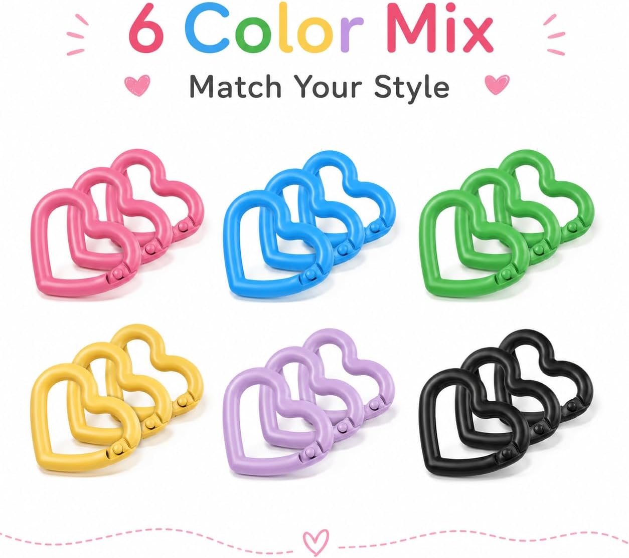20mm Heart-Shaped Keychain Clips - Zinc Alloy Spring Carabiner Hooks for Bags, DIY Crafts and Valentine Day Accessories (6 Color Mix) image 3