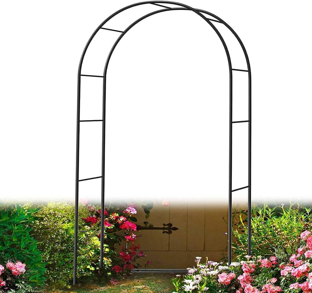 Garden Arbor Arch Steel Frame Weather Resistant Metal Archway for Climbing Plants, Free Standing Trellis Pergola 1.2M 1.4M 1.8M 2.4M 3M 3.5M Wide Garden Arch,Black,W1.8M*H2.2M