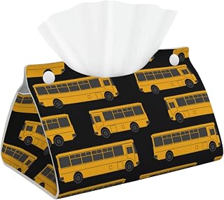 Tissue Box Cover, Modern PU Leather Rectangular Tissue Box Holder - Decorative Holder/Organizer for Bathroom Vanity Countertop, Night Stands, Office Desk - Black Yellow School Bus