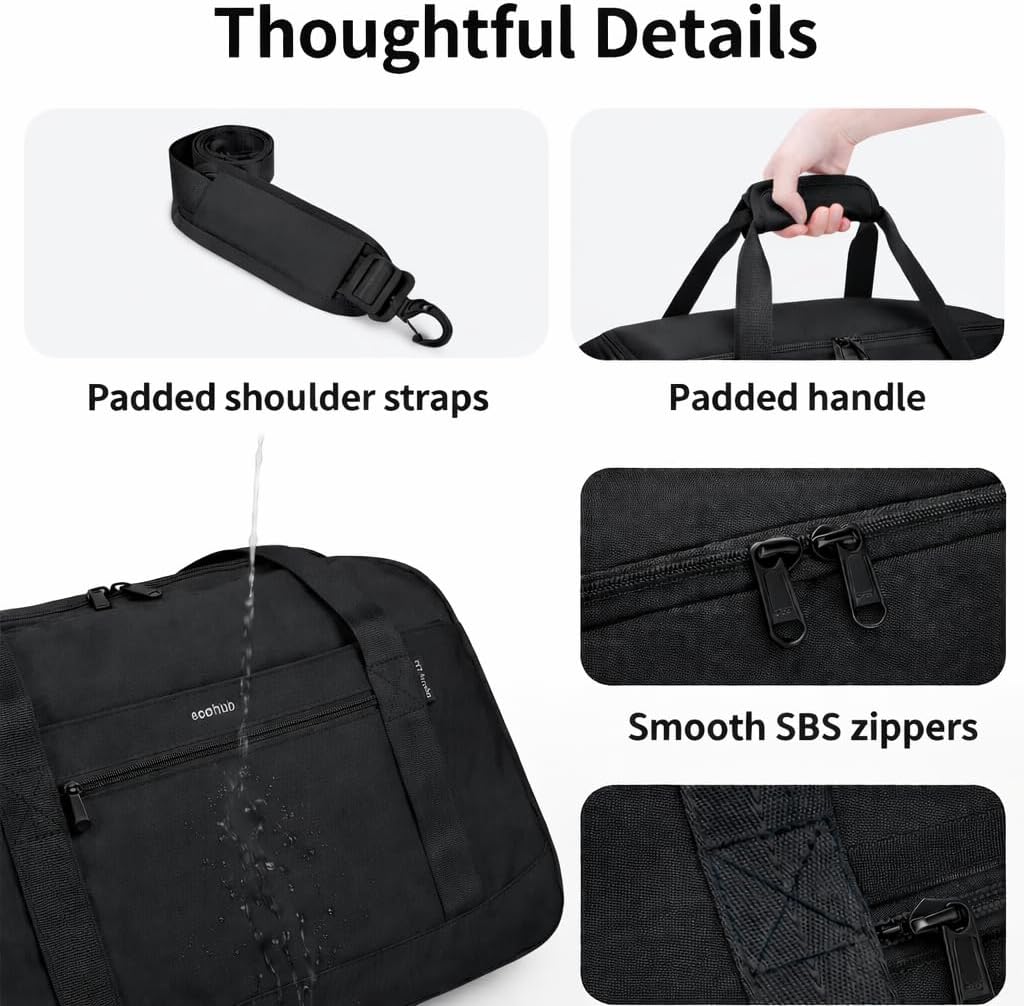 ECOHUB Personal Item Bag 16'' Small Duffel Bag Travel Bag WeekenderBag GymBag Tote Duffel bag Overnight Bags Travel Essentials for Women and Men Shoulder Bag Carry On Shoes Bag (Black) - Image 6