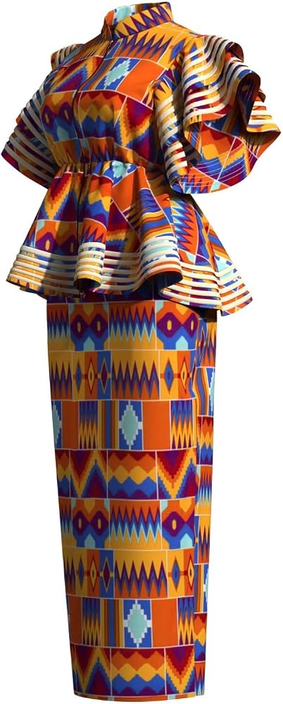 BAZINRICHE Women's African Wax Print Ankara Dress - Long Sleeve, Plus Size, Vibrant Colors