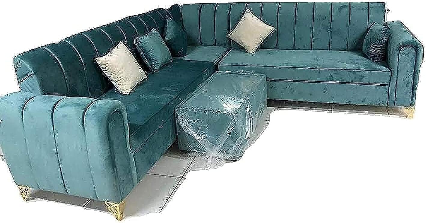 7 Seater Living Room Corner Sofa Set with Coffee Table & Cushion - 250 x 250 cm