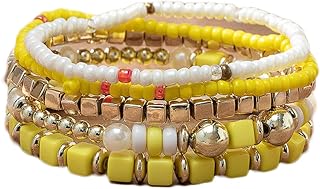 COLORFUL BLING 5Pcs/Set Bohemian Stackable Beads Bracelet for Women Multilayer Boho Seed Statement Stretch Strand Bracelet Friendship Women Jewelry