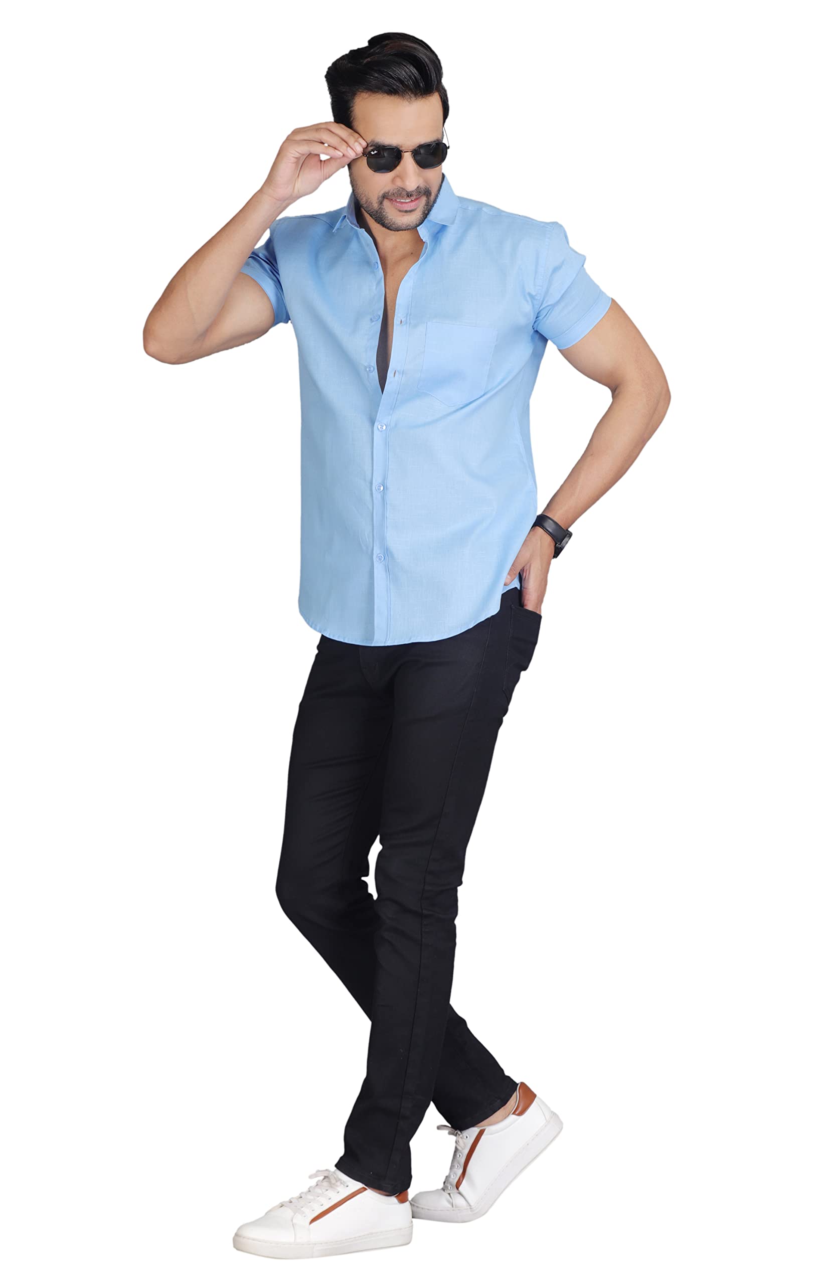 wristy Man Cotton Solid Half Sleeve Shirt for Men-picture-33