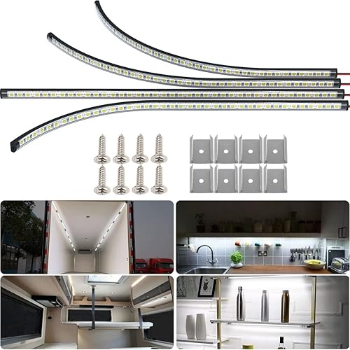 Tira de luz LED de 12 V, 7000 K, color blanco, barra de luz LED interior de 12 V, barra de luz LED delgada y cerrada para interior de remolque,