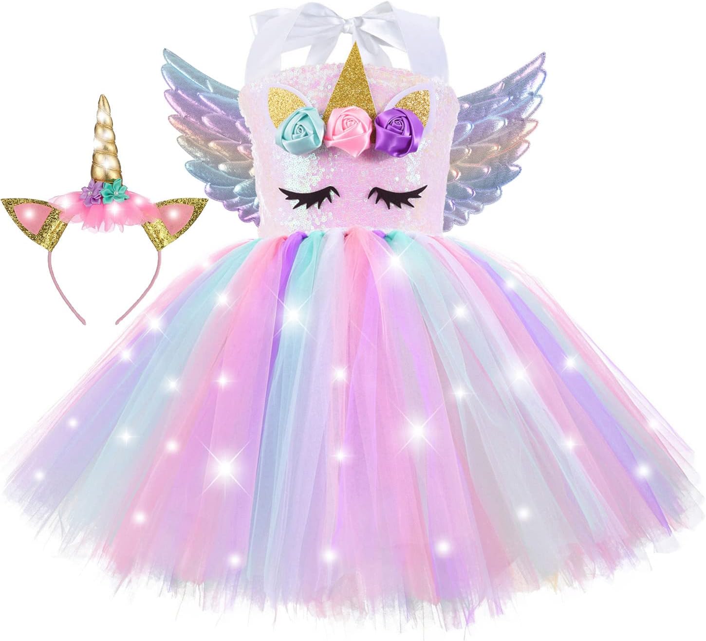 ZeroStage Light Up Unicorn Dress for Girls Halloween Costume Birthday Decorations Princess Outfits Gifts Party LED Tutu