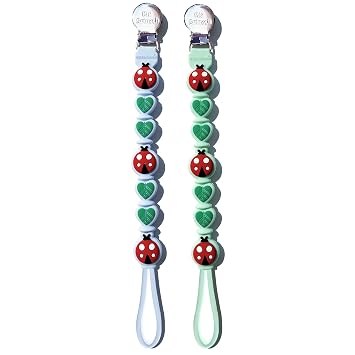 Baby Pacifier Clip, Ladybug Silicone Holder for Teethers & Toys Green+Blue