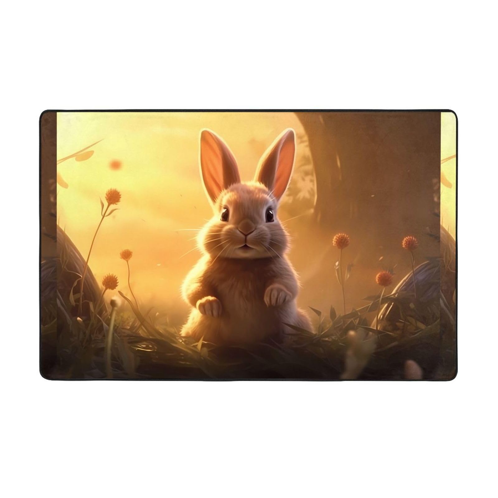 Tapis imprimé lapin 152x99 cm en velours fin doux lavable