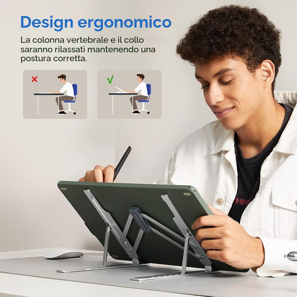 XP-PEN ACS05 - Supporto per tablet portatile con 6 angoli regolabili, stabile e pieghevole, compatibile con tablet, laptop, monitor da disegno, telefoni cellulari da 12 a 16 pollici