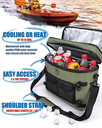 Kayak Cooler Double Layer Waterproof Kayak Seat Back Cooler Kayak Accessories Cooler Bag For Kayaks Portable Ice Chest Cooler For Kayaking, Boating, Fishing, Green #TOP2