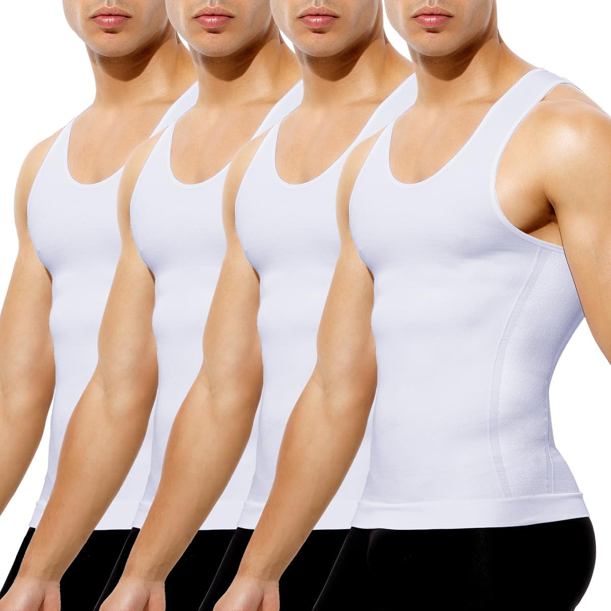 Casey Kevin Men's Compression Shirt Slimming Body Shapewear Gynecomastia Vest Tank Top Tummy Control Undershirts 4 Pack, White*4, XX-Large