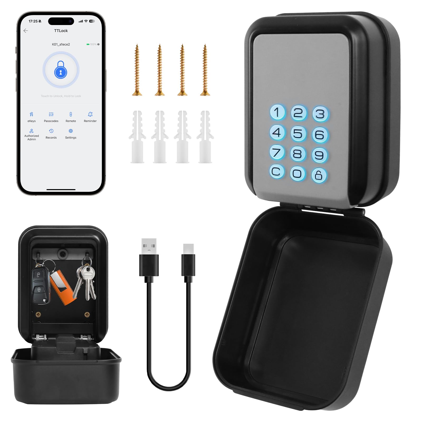 Caja de seguridad para llaves de exterior en garaje y hogar con gestion inteligente TTLock