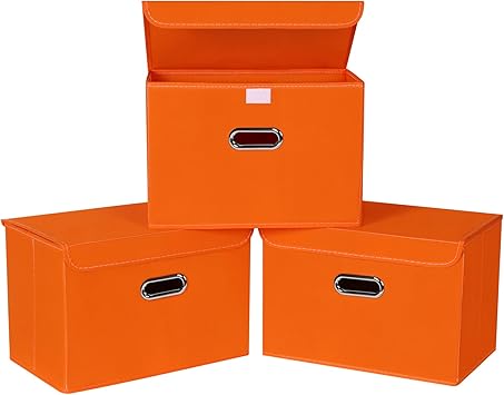 Fabric Storage Bins with Lids Closet Organizers Foldable Cubes Basket with Handles Cube Boxes for Home ，Orange