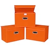 Yunkeeper Fabric Storage Bins with Lids Closet Organizers Foldable Cubes Basket with Handles Cube Boxes for Home ，Orange