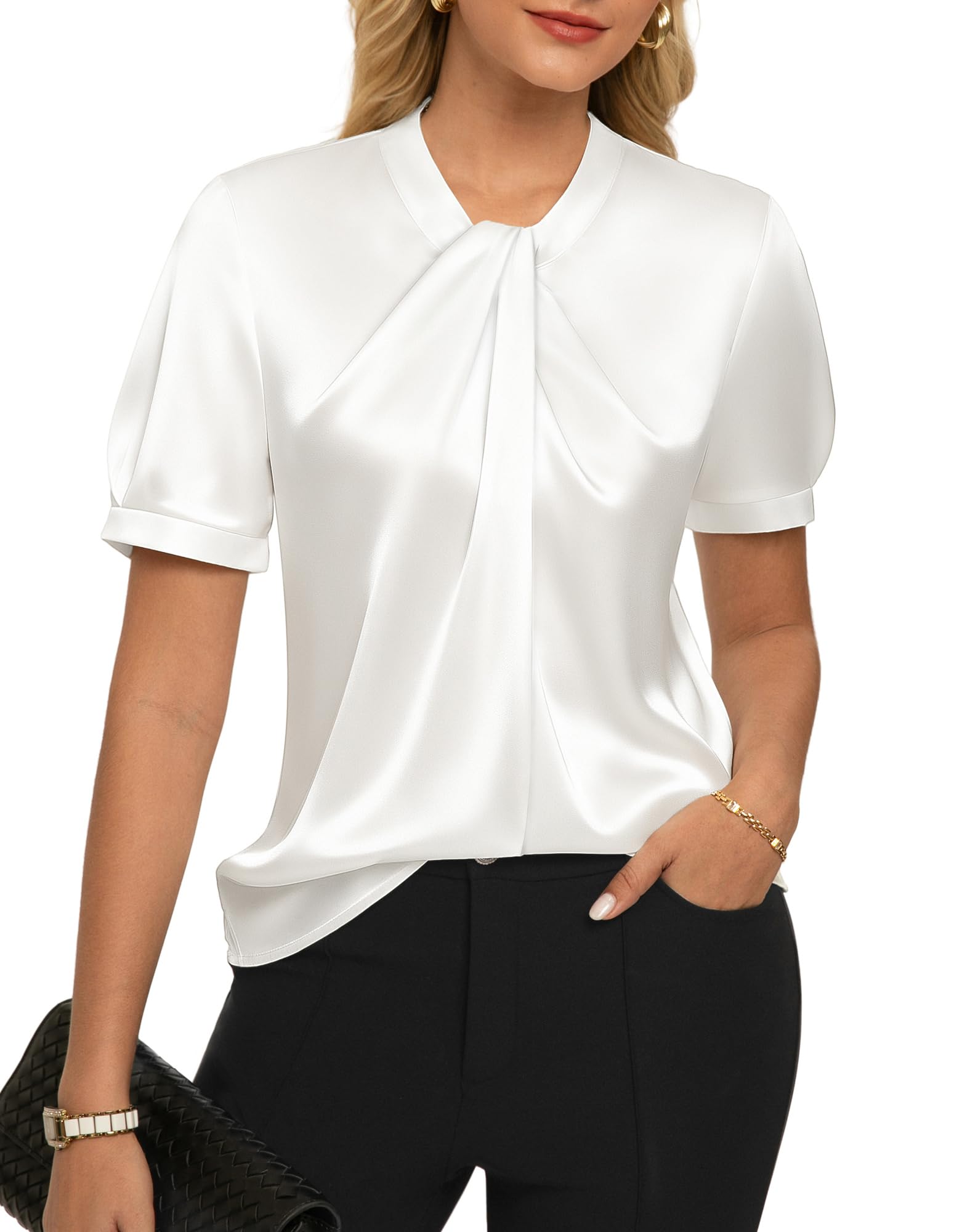 GRACE KARIN Camicetta da donna in raso, a maniche corte, elegante, estiva, per feste, in seta