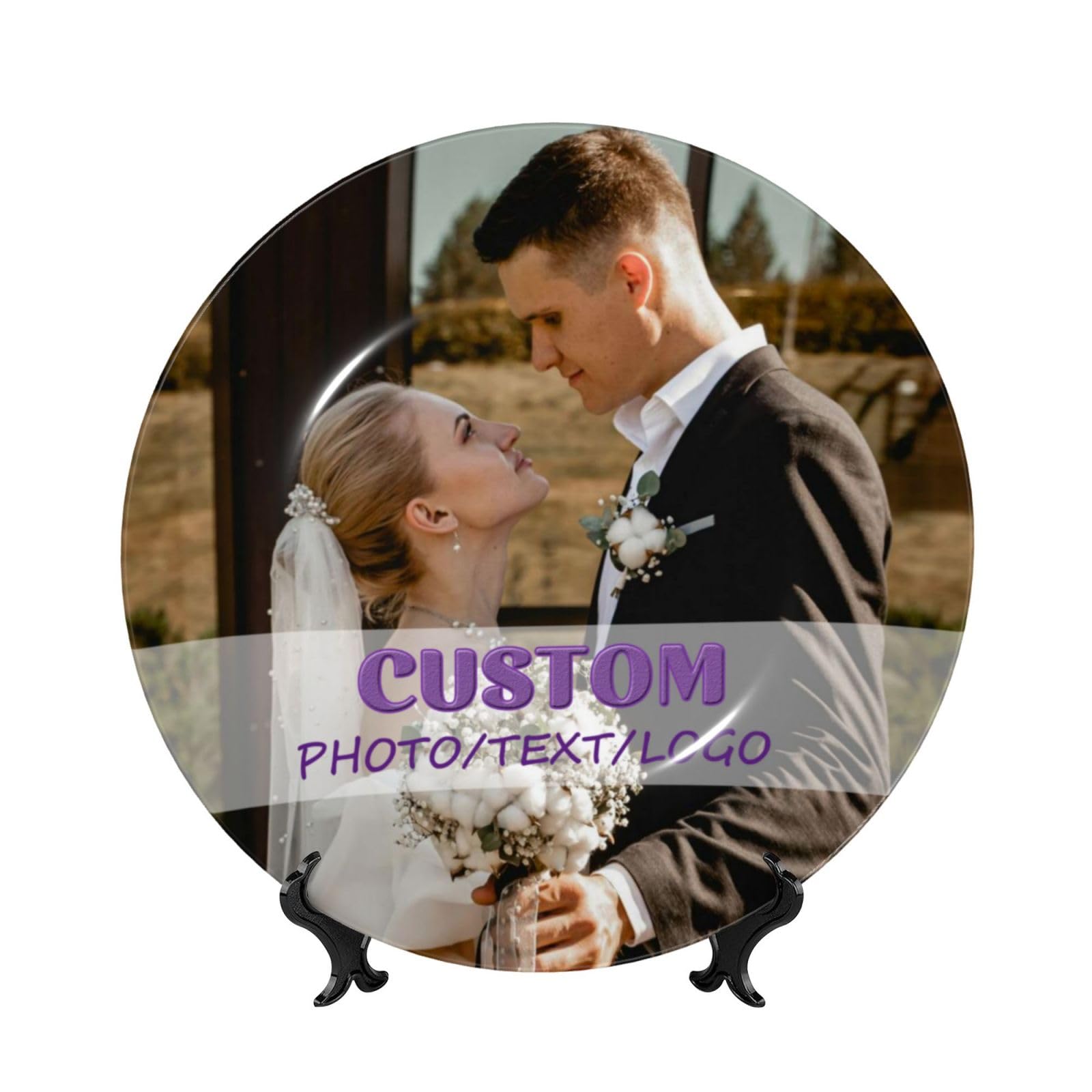 Platos decorativos de cerámica con foto personalizada,Plato de cerámica decorativo con soporte,plato de cerámica personalizado con foto/imagen/texto,Regalos Conmemorativos para Pareja Amigo De La