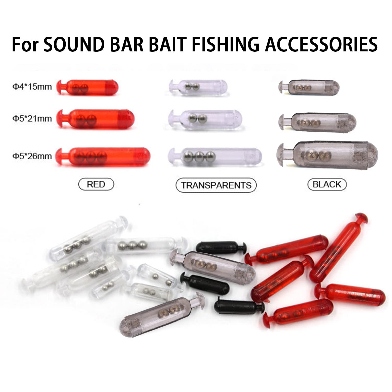Alomejor Sonajero de pesca duradero de 15 mm, 50 unidades, señuelo de pesca, tubo de inserción, sonajeros para pesca