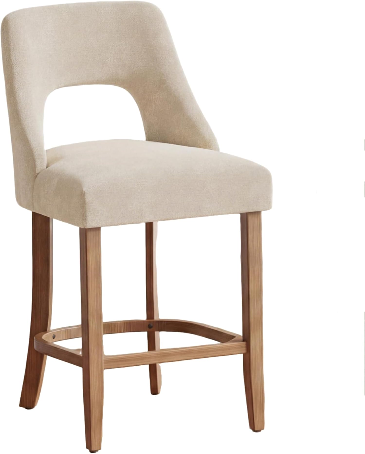 UVV Bar Stools Set of 1, Upholstered Counter Height Bar Stools, Modern Counter Stools with Wood Legs for Kitchen Island Dining Room Bar, Beige