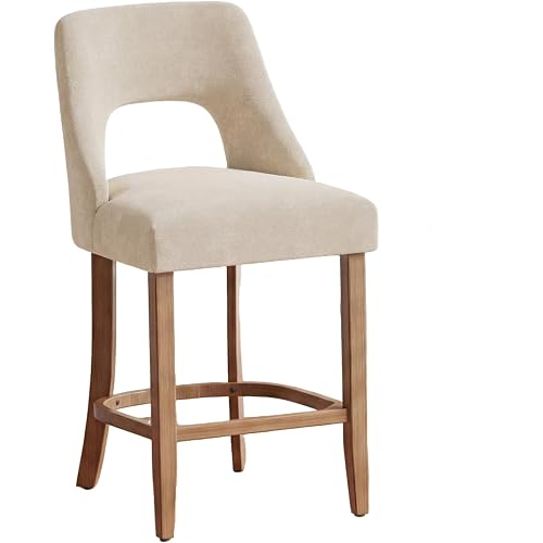 UVV Bar Stools Set of 1, Upholstered Counter Height Bar Stools, Modern Counter Stools with Wood Legs for Kitchen Island Dining Room Bar, Beige